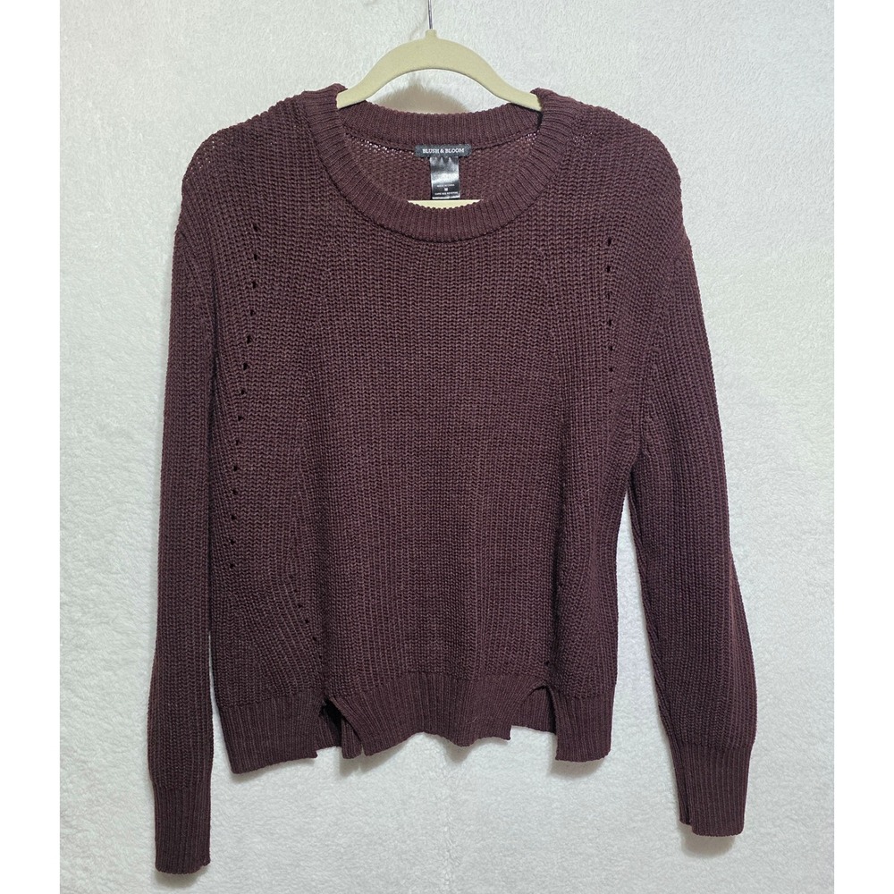 Blush Bloom Maroon Knit Sweater Metallic Accents Zipper Detail Size Medium